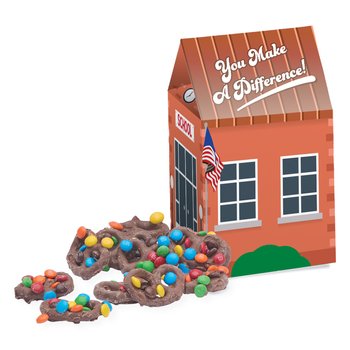 Schoolhouse Treat Box With Chocolate-Covered Pretzels from Positive Promotions