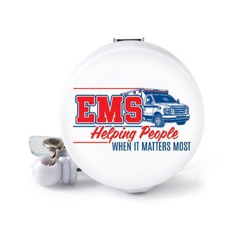 EMS: Helping People When It Matters Most Retractable Badge Holder & 4-Piece Pen Assortment Set from Positive Promotions