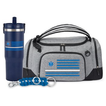 EMS The Thin White Line Coldflow Bottle, Duffel Bag, & Drawcord Key Tag Set from Positive Promotions