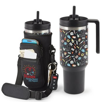 Healthcare Icons Quencher Tumbler 40 oz. With Nurses/Black Hydration Carry-All Bag Gift Set from Positive Promotions