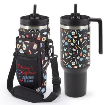 Healthcare Icons Quencher Tumbler 40 oz. With Making a Difference/Icons Hydration Carry-All Bag Gift Set from Positive Promotions