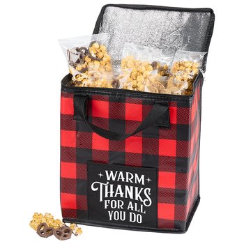 Buffalo Plaid Brookville Barrel Cooler Bag Sweet Treat Gift Set from Positive Promotions