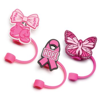 Breast Cancer Awareness Silicone Straw Topper Assortment - Pack of 9 from Positive Promotions