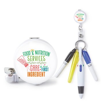 Food Services Retractable Badge Holder & 4-Piece Pen Assortment Set from Positive Promotions