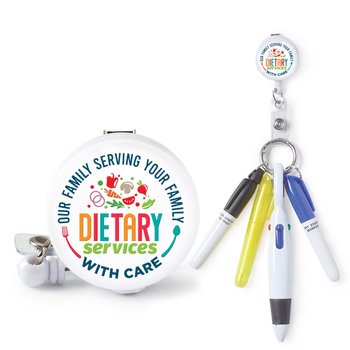 Dietary Services Retractable Badge Holder & 4-Piece Pen Assortment Set from Positive Promotions