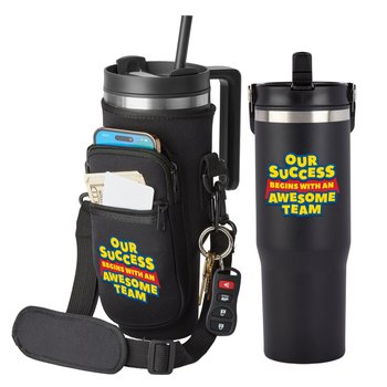 Our Success Begins With An Awesome Team Coldflow Water bottle 30-Oz. With Carry-All Bag from Positive Promotions