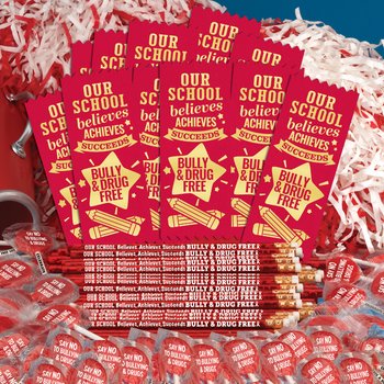 Our School Believe, Achieves, Succeeds Bully & Drug Free 300-Piece Theme Kit from Positive Promotions