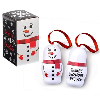 Snowman-Shaped Metal Ornament With Hershey's® Holiday Miniatures Chocolates in Holiday Gift Box from Positive Promotions