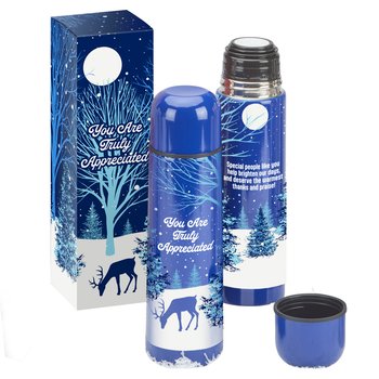 You Are Truly Appreciated Stainless-Steel Vacuum Thermos 16 oz. With Hot Cocoa In Holiday Gift Box from Positive Promotions
