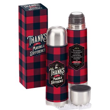 Thanks For Making A Difference Stainless-Steel Vacuum Thermos 16 oz. With Hot Cocoa In Holiday Gift Box from Positive Promotions