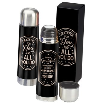 Grateful For You And All You Do Stainless-Steel Vacuum Thermos 16 oz. With Hot Cocoa In Holiday Gift Box from Positive Promotions