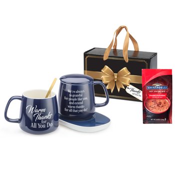 Warm Thanks for All You Do Navy Ceramic Mug & Warmer With Hot Chocolate Gift Set in Holiday Gift Box from Positive Promotions