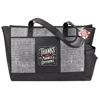 Thanks For Making A Difference Black Malibu Non-Woven Insulated Cooler Tote With 30-/40-oz. Tumbler Pocket With Holiday Gift Tag from Positive Promotions