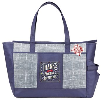 Thanks For Making A Difference Navy Malibu Non-Woven Insulated Cooler Tote With 30-/40-oz. Tumbler Pocket With Holiday Gift Tag from Positive Promotions