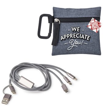 We Appreciate You 5-in-1 4-ft. Braided Charging Cable Cord With Mini Zip Pouch With Holiday Gift Tag from Positive Promotions