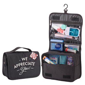 We Appreciate You! Black Travel Carry-All Hanging Toiletry Bag With Holiday Gift Tag from Positive Promotions