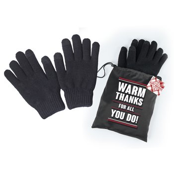 Warm Thanks For All You Do! Fleece-Lined Touchscreen Gloves In Pouch With Holiday Gift Tag from Positive Promotions