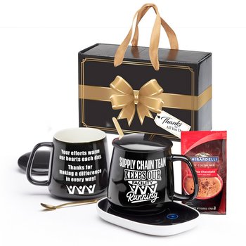 Supply Chain Team Keeps Our Facility Running Ceramic Mug 12 oz. & Warmer With Hot Chocolate Gift Set from Positive Promotions