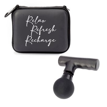 Relax, Refresh, Recharge Portable Mini Massage Gun With Carabiner Carry Case from Positive Promotions
