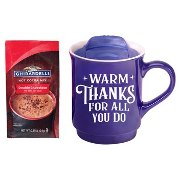 Warm Thanks For All You Do Blue Lidded Ceramic 14-oz. Mug With Cocoa from Positive Promotions