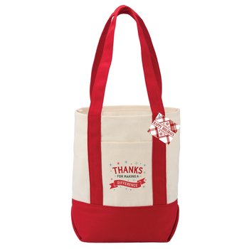 Thanks For Making A Difference Cotton Canvas Market Tote Bag With Holiday Gift Tag from Positive Promotions