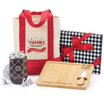 Market Tote Sip, Snack, & Serve Gift Set With Holiday Gift Tag from Positive Promotions