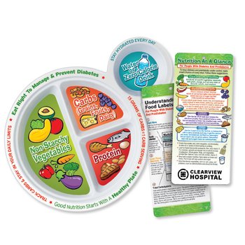 Portion Meal Plate With Glancer For People With Diabetes (English) - One-Color Personalization Available from Positive Promotions