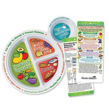 Portion Meal Plate With Glancer For People With Diabetes (Spanish) - One-Color Personalization Available from Positive Promotions