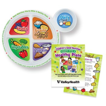 Child's Portion Meal Plate Packaged With Educational Card (English) - One-Color Personalization Available from Positive Promotions