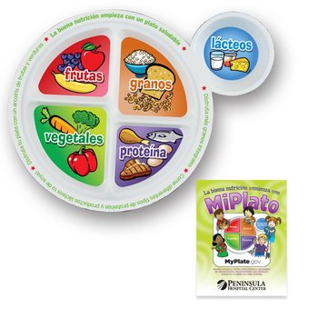 Child's Portion Meal Plate Packaged With Educational Card (Spanish) - One-Color Personalization Available from Positive Promotions