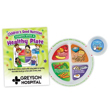 Preschooler Portion Meal Plate Packaged With Educational Card (English) - One-Color Personalization Available from Positive Promotions