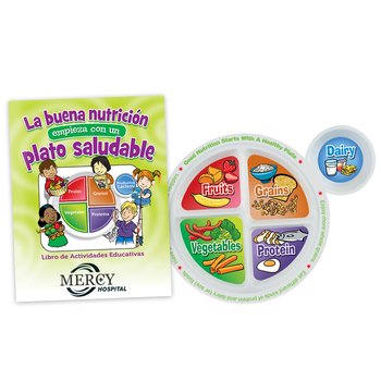 Preschooler Portion Meal Plate Packaged With Educational Card (Spanish) - One-Color Personalization Available from Positive Promotions