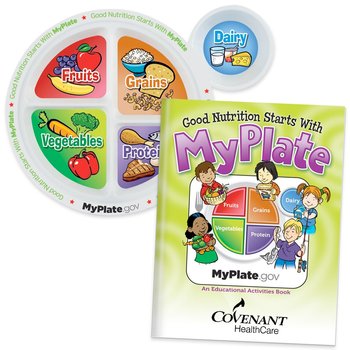 Child's Portion Meal Plate With Educational Activities Book (English) - Personalization Available from Positive Promotions