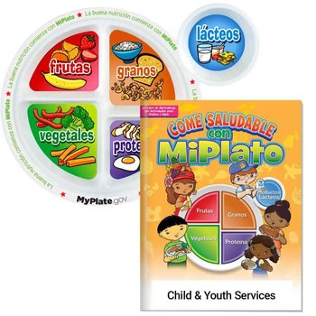 MyPlate Preschool Portion Meal Plate With Parent-Child Activities Book (Spanish) - Personalization Available from Positive Promotions