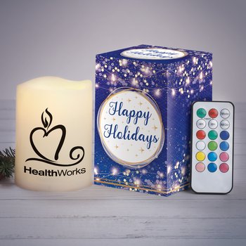 Color-Changing Flameless Candle With Remote In Holiday Gift Box - Personalization Available from Positive Promotions