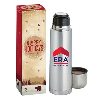 Stainless-Steel Vacuum Thermos 16-Oz. In Holiday Gift Box - Personalization Available from Positive Promotions
