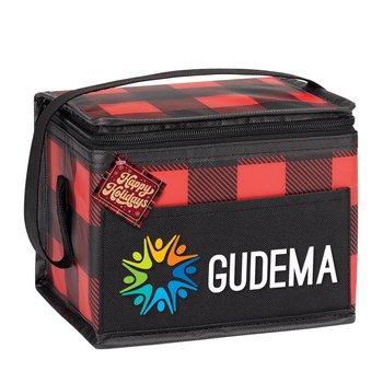 Buffalo Plaid Laminated Non-Woven Cooler/Lunch Bag with Holiday Gift Tag - Personalization Available from Positive Promotions