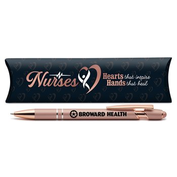 Nurses: Hearts That Inspire, Hands That Heal Rose-Gold Stylus Pen - Personalization Available from Positive Promotions