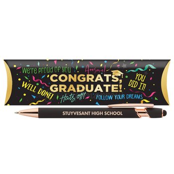 Congrats, Graduate! Black/Rose-Gold Stylus Pen - Personalization Available from Positive Promotions