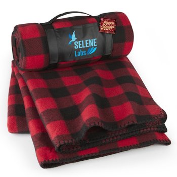 Buffalo Plaid Roll-Up Eco Fleece Blanket With Holiday Gift Tag - Personalization Available from Positive Promotions