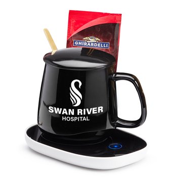 Ceramic Mug 12-Oz. & Warmer with Hot Chocolate Gift Set - One-Color Personalization Available from Positive Promotions