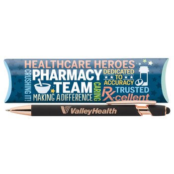 Pharmacy Team Making a Difference Black/Rose-Gold Stylus Pen - One-Color Personalization Available from Positive Promotions