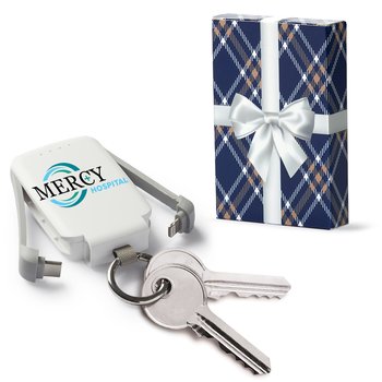 3-in-1 2,000-mAh Mini Power Bank With LED Light Key Ring in Holiday Gift Box - Personalization Available from Positive Promotions