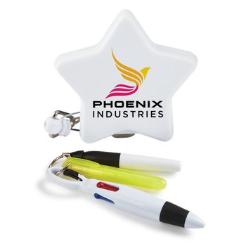 Star Retractable Badge Holder & 3-Piece Pen Assortment Set - Badge Personalization Available from Positive Promotions