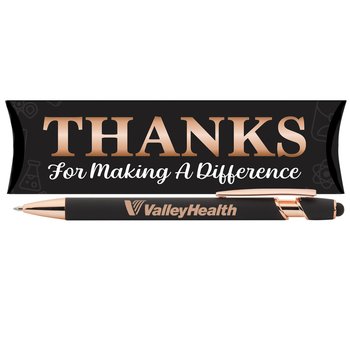 Thanks for Making a Difference Black/Rose-Gold Stylus Pen - One-Color Personalization Available from Positive Promotions