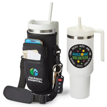 Awesome Volunteer Quencher Tumbler 40 oz. & All-Day Hydration Carry-All Bag - Bag Personalization Available from Positive Promotions