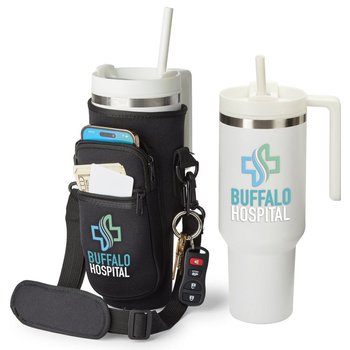 White Quencher Tumbler 40 oz. & Black All-Day Hydration Carry-All Bag Gift Set - Personalization Available from Positive Promotions