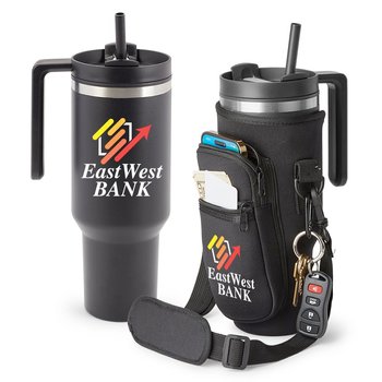 Black Quencher Tumbler 40 oz. & Black All-Day Hydration Carry-All Bag Gift Set - Personalization Available from Positive Promotions