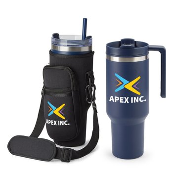 Navy Quencher Tumbler 40 oz. & Black All-Day Hydration Carry-All Bag Gift Set - Personalization Available from Positive Promotions