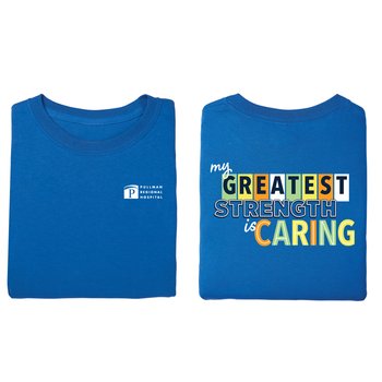 My Greatest Strength Is Caring Unisex 2-Sided Short-Sleeved T-Shirt in Gift Box - Silkscreened Personalization Available from Positive Promotions